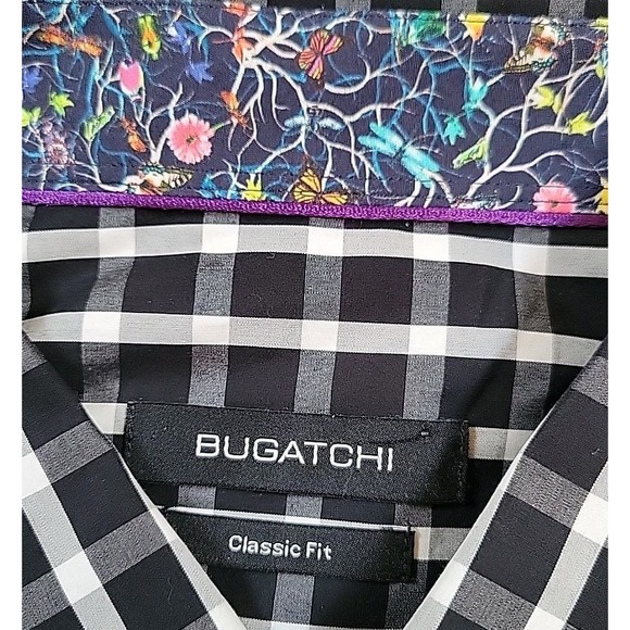 Bugatchi Classic Fit Shirt Mens  BLACK/WHITE  Dress‎ Button Up Long Sleeve - Picture 4 of 11